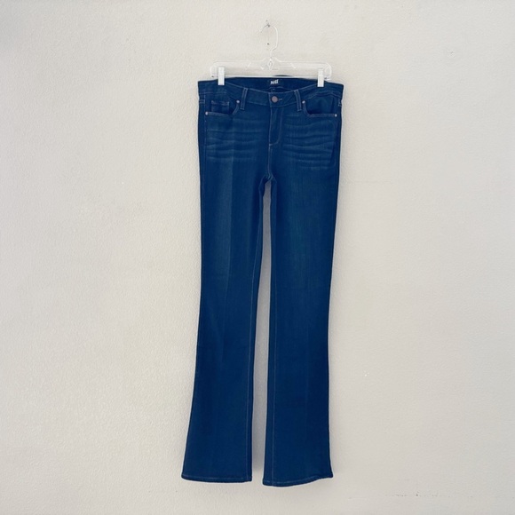 Paige Manhattan Jeans High Bootcut Flare Dark Wash Stretch Denim Blue Classic 32 - Picture 5 of 13